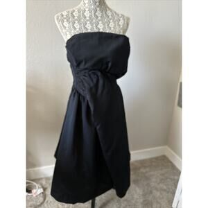 Vintage Victor Costa Dress Size Small Black Satin Fit & Flare Off Shoulder